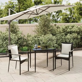 Set da pranzo da giardino 3 pz con cuscini nero in polyrattan