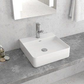 New Line Xr3 Lavabo 42x42 Da Appoggio quadrato con bordo rubinetteria In Porcellana Bianco