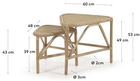 Kave Home - Set Queenie di 2 tavolini d'appoggio in rattan finitura naturale 65 x 53 cm e 50 x 42 cm
