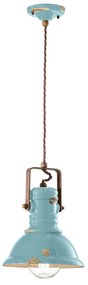 Lampadario Industrial Ferro E Ceramica Vintage Azzurro 1 Luce E27 23Cm