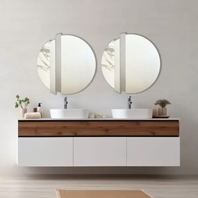 Specchio moderno 80 cm con decori foglia argento e effetto marmo bianco - KEVIN