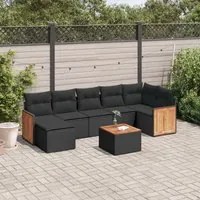 Set Divani da Giardino con Cuscini 8 pz Nero in Polyrattan 3227875