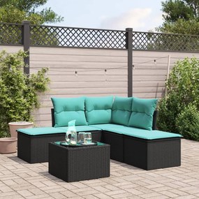 Set divano da giardino 6 pz con cuscini nero in polyrattan