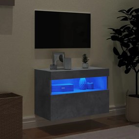 Mobile tv a parete con luci led grigio cemento 60x30x40 cm