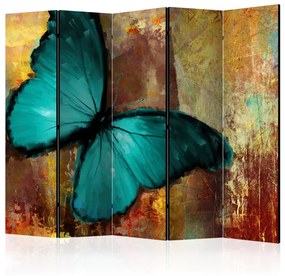 Paravento design Farfalla Dipinta II (5 parti) - astrazione con farfalla turchese