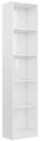 Libreria 5 Ripiani Bianco Lucido 40x24x175 cm Legno Multistrato