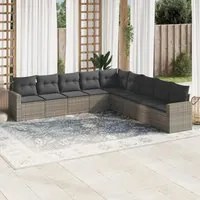 Set Divano da Giardino 9 pz con Cuscini Grigio in Polyrattan 3219080