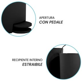 Pattumiera bagno 3 Lt nero con apertura a pedale Orbix