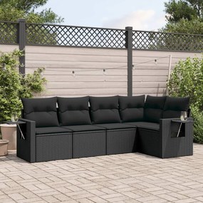 Set divani da giardino 5 pz con cuscini in polyrattan nero