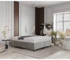 Letto matrimoniale imbottito grigio chiaro con contenitore 200x200 cm Tate - Maison de Rêve