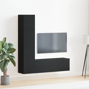 Set di mobili tv da parete 3 pezzi nero rovere in legno ingegnerizzato