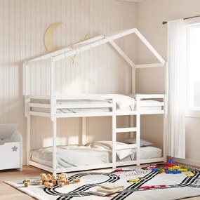 Letto A Castello Con Tetto Bianco 90x200 Cm İn Legno Di Pino /