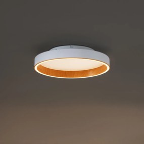 Plafoniera di design bianca con legno 40 cm con LED con interruttore a 3 vie - Ingo