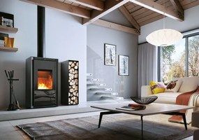 Palazzetti Iki Up 10 Stufa A Legna ad aria 10 Kw con focolare in Thermofix in acciaio nero