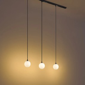 Sistema di illuminazione a binario moderno nero con 3 luci a sospensione bianche monofase - Iconic Perle