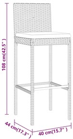 Set Bar da Giardino 5 pz con Cuscini in Polyrattan Grigio