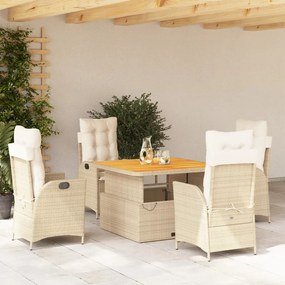 Set Da Pranzo Da Giardino 5 Pz Con Cuscini Beige İn Polyrattan /