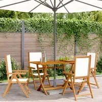 Sedie da Giardino Reclinabili 4pz Bianco Crema Tessuto e Legno 3214538