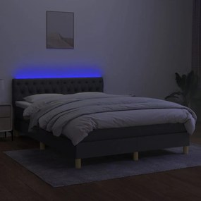 Letto a molle materasso e led grigio scuro 140x200cm in tessuto