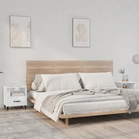 Comodini 2 Pz Bianco Lucido İn Legno Multistrato /