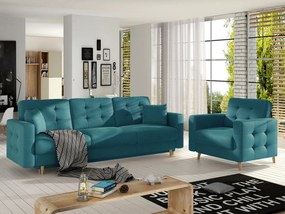 Salotto completo divano letto Zurigo - Tessuto verde acqua scuro