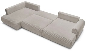 Divano angolare in grigio chiaro/beige allungabile (con penisola a destra/a forma di "U") con rivestimento in velluto a coste Lucien – Bobochic Paris