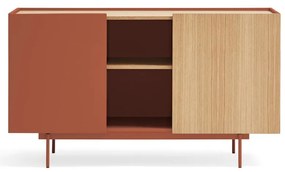 Cassettiera bassa in rovere decorato color mattone-naturale 130x78 cm Otto - Teulat