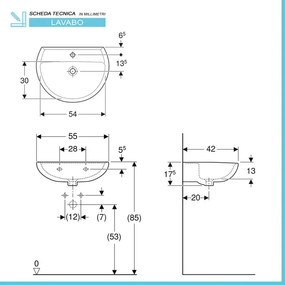 Lavabo sospeso 55 cm Geberit in ceramica lucida Colibrì