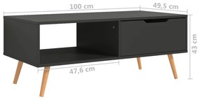 Tavolino da Salotto Grigio 100x49,5x43 cm in Legno Multistrato