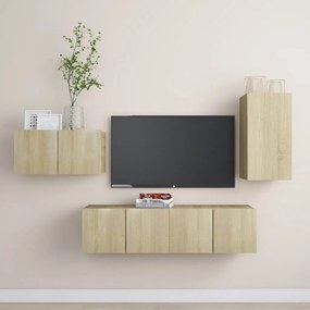 Set Di Mobili Tv 4 Pz Rovere Sonoma İn Legno Multistrato /