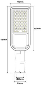 Armatura stradale 100W IP65 asimm. 70x140° - 145lm/W Colore Bianco Naturale 4.000K