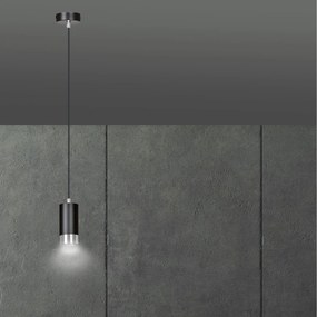 Sospensione Moderna 1 Luce Ivar A Cilindro In Acciaio Nero E Cromo
