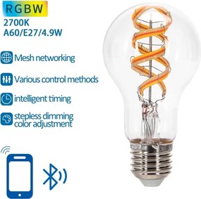 LED RGBW Lampadina FILAMENT A60 E27/4,9W/230V 2700K - Aigostar