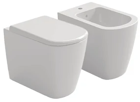 Coppia Di Sanitari a Terra Senza Brida Azzurra Ceramica "Aurea" Bianco Lucido
