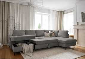 Divano letto in velluto a coste grigio (angolo destro) Lofty Lilly - Miuform