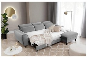 Divano angolare grigio allungabile/con contenitore (con penisola a destra/con chaise lounge) e rivestimento in velluto Foble – ELTAP