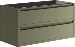 Mobile da bagno sospeso sotto lavabo L 99.5 x H 50 x P 45.5 cm verde salvia opaco, 2 cassetti TRATTO