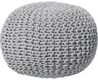 Pouf ottomana grigio chiaro in cotone lavorato a maglia perline EPS riempimento rotondo piccolo poggiapiedi 50 x 35 cm