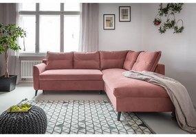 Divano letto angolare in velluto rosa L, angolo destro Stylish Stan - Miuform