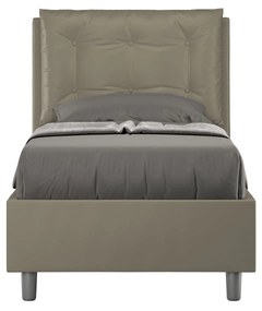 Letto singolo imbottito similpelle Annalisa senza rete, con rete, contenitore, Cappuccino / Contenitore