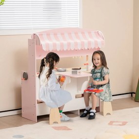 Costway Cucina e ristorante per bambini con forno fornello barbecue tenda regolabile, Cucina giocattolo a doppia faccia