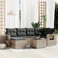 Set Divani da Giardino 7pz con Cuscini Grigio Chiaro Polyrattan 3220471