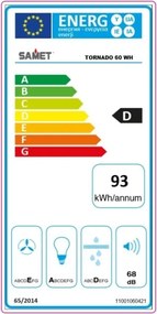 Cappa Sottopensile 60 Cm Potenza Aspirante 280 m3/h Tornado Bianco Samet