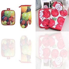 Trade Shop - Set 2 Guanti Guanto Da Forno + 2 Presine Da Cucina In Cotone Fornetto Teglie