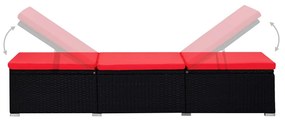 Lettini prendisole con tavolino 3 pz in polyrattan nero