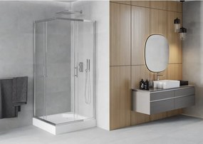 Mexen Rio cabina doccia quadrata 90 x 90 cm, trasparente, cromo + piatto doccia Rio, bianco - 860-090-090-01-00-4510
