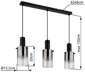 Globo 15907-3H - Lampadario a sospensione con filo FLORENTINA 3xE27/40W/230V nero