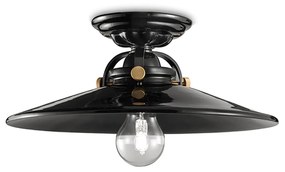 Plafoniera Industrial Minimal B&W Metallo Smaltato Nero 1 Luce E27 31Cm