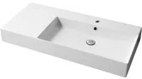 Lavabo da appoggio/sospeso in ceramica bianca lucida serie Slim square Disegno-Ceramica con piano appoggio sulla sinistra