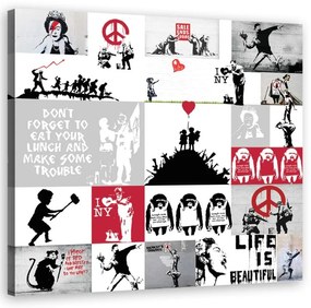 Quadro su tela, Collage di graffiti art di strada banksy  Dimensioni 30x30